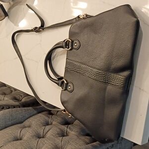 F & W Style Elegant Black Croc Embossed Design Large Leather Handbag